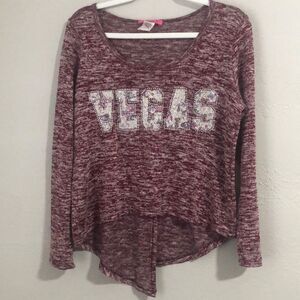YMF USA Size XL Long Sleeve Cropped Shirt Open Slit Back Bling Vegas Graphic